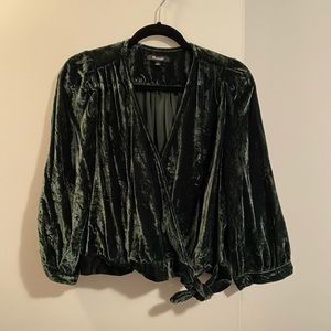 Madewell dark green velvet 3/4 top, size L